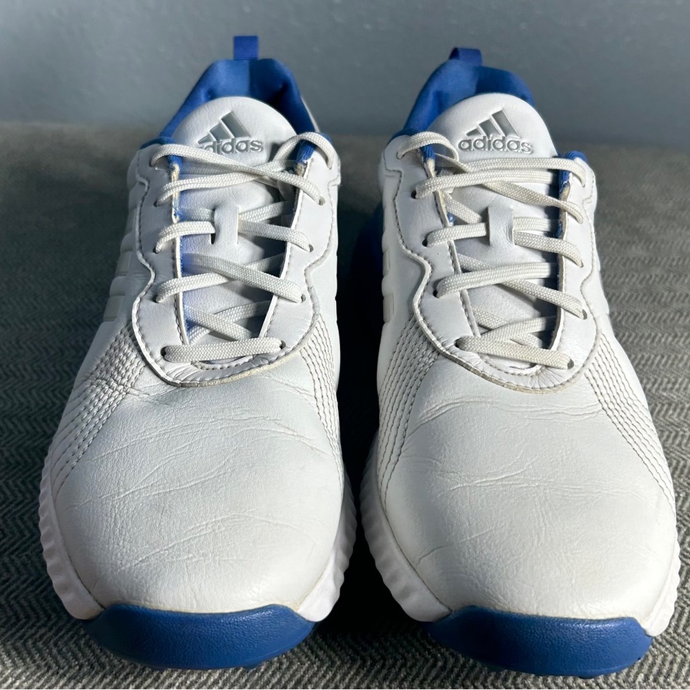 Adidas golf shoes size 9 white/ blue spikes in great conditions